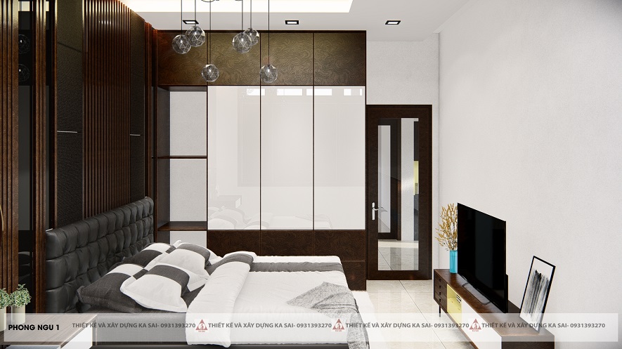 Thiết kế phòng ngủ lớn tiện nghi với đầy đủ nội thất, đảm bảo công năng sử dụng cho gia chủ