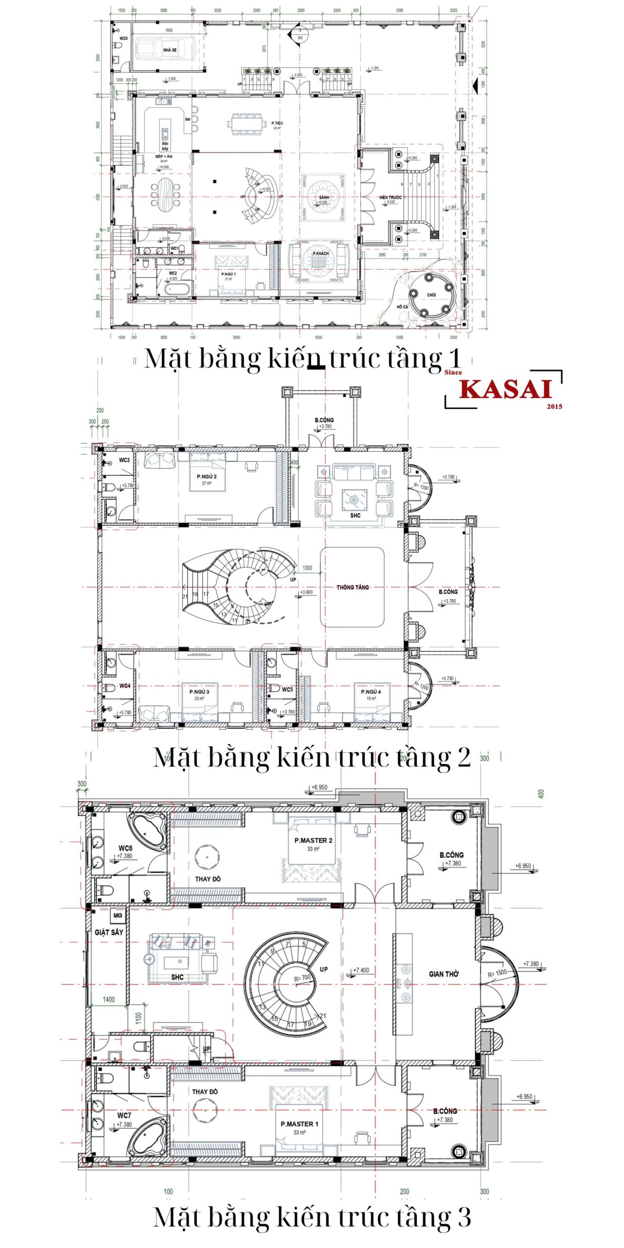 Bản vẽ biệt thự 3 tầng tân cổ điển kiểu pháp