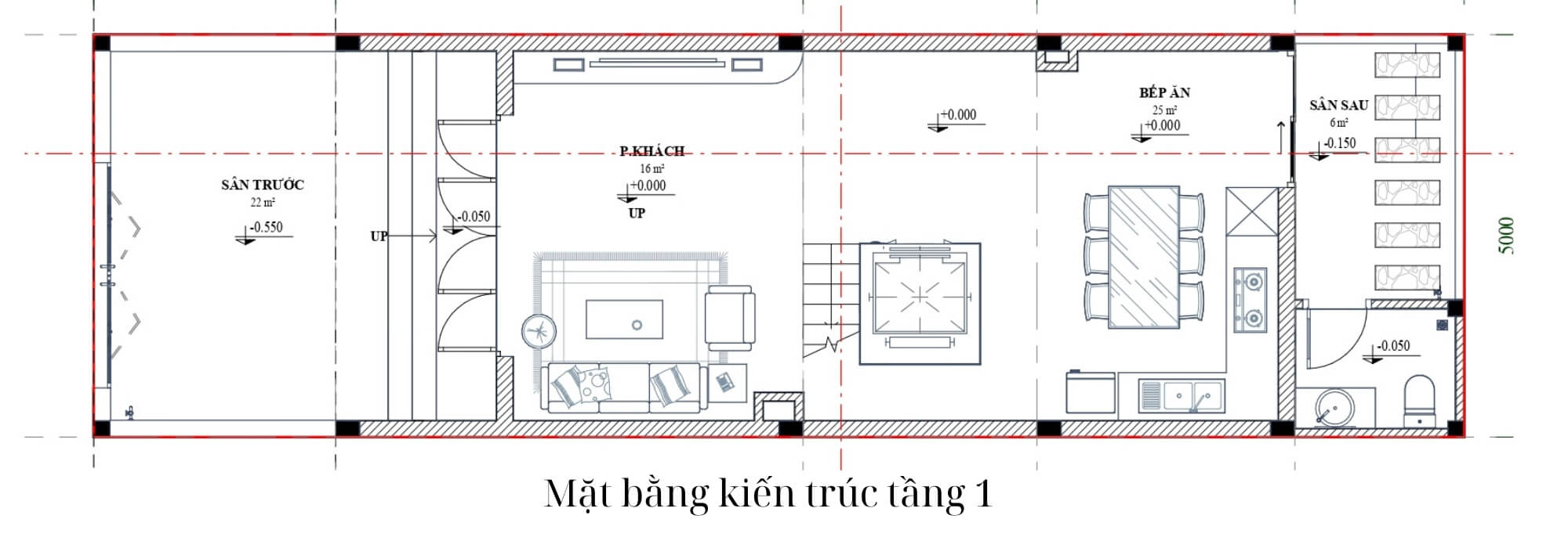 Bản vẽ mặt bằng nhà 4 tầng có thang máy tầng 1