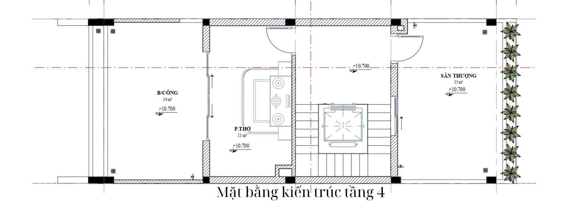 Bản vẽ mặt bằng nhà 4 tầng có thang máy tầng 4