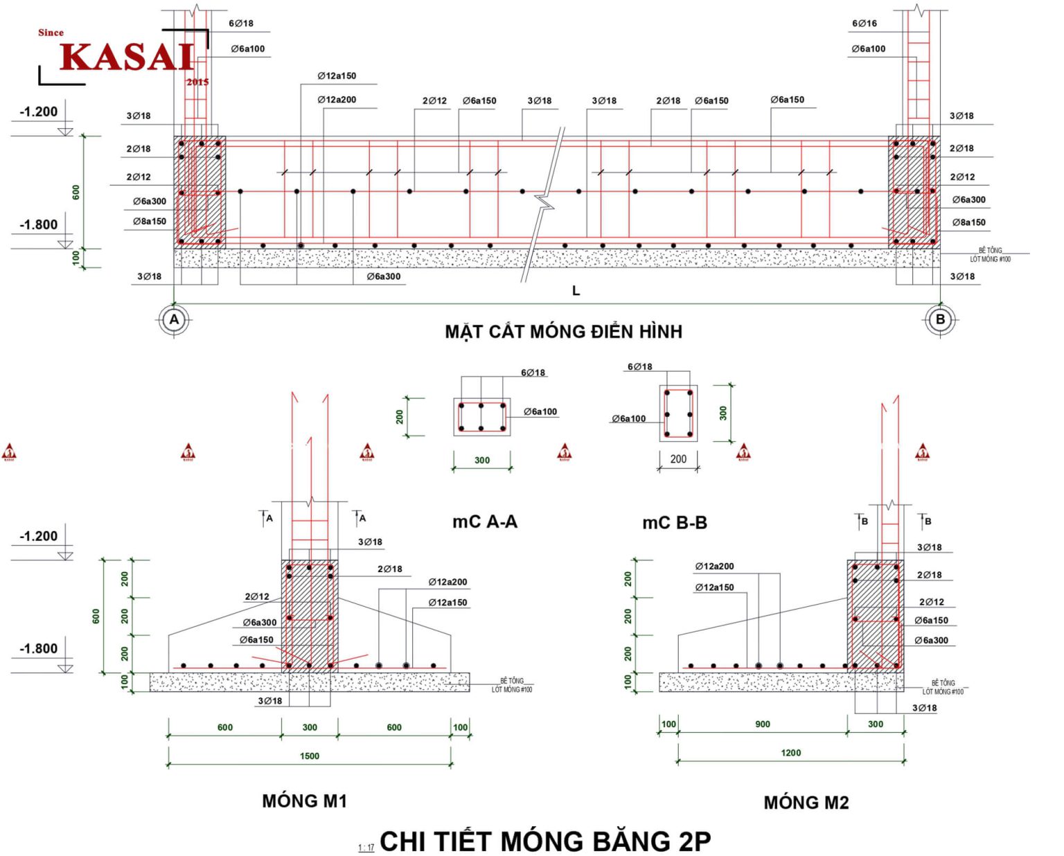 Bản vẽ móng băng 2 phương