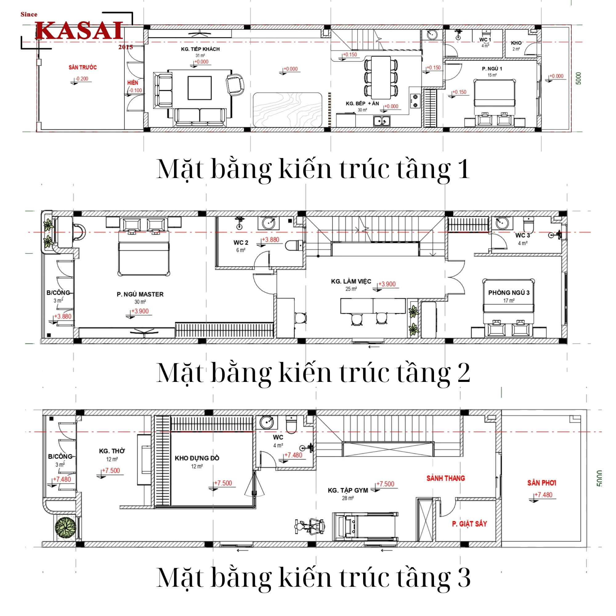 Bản vẽ nhà 3 tầng Th's House