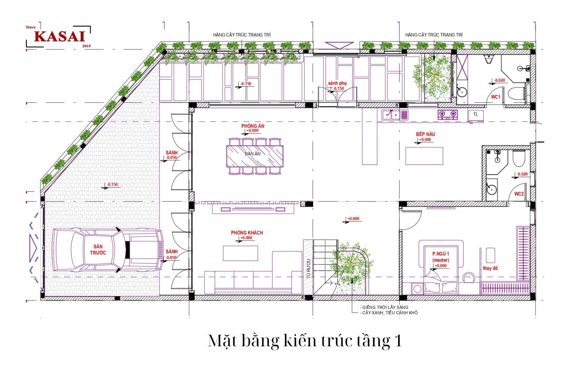 Bản vẽ tầng 1 biệt thự 2 mặt tiền 3 tầng