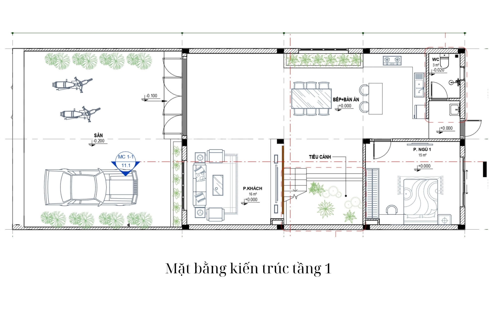 Bản vẽ tầng 1 nhà 2 tầng 1 tum