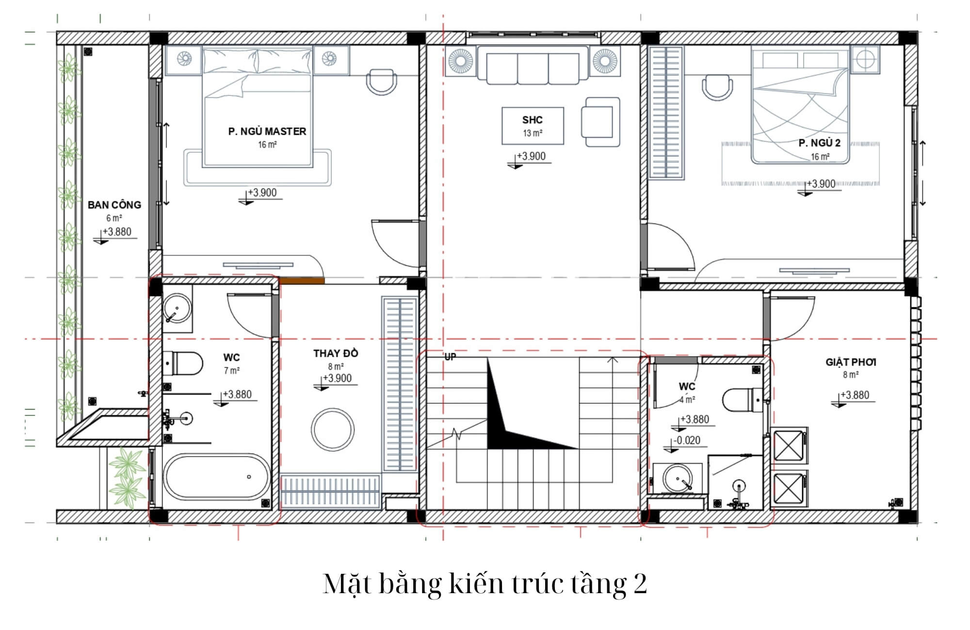 Bản vẽ tầng 2 nhà 2 tầng 1 tum