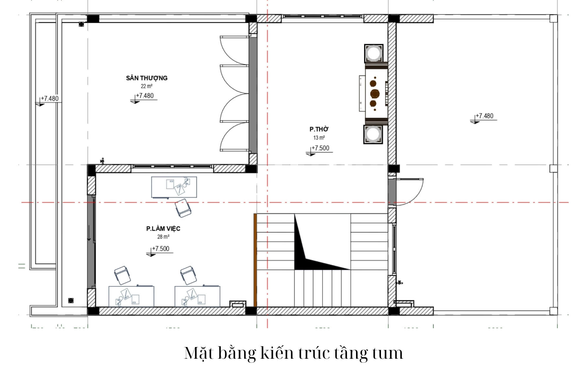 Bản vẽ tầng tum nhà 2 tầng 1 tum