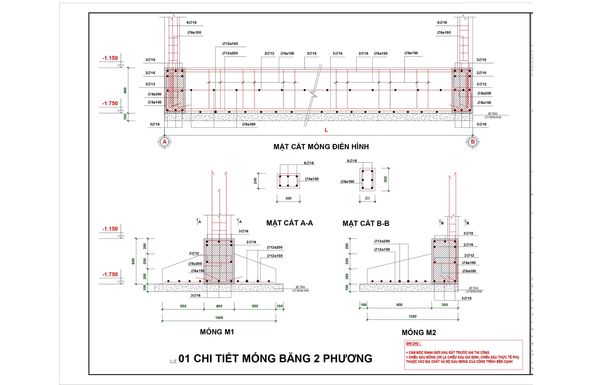 Chi tiết móng băng nhà 3 tầng