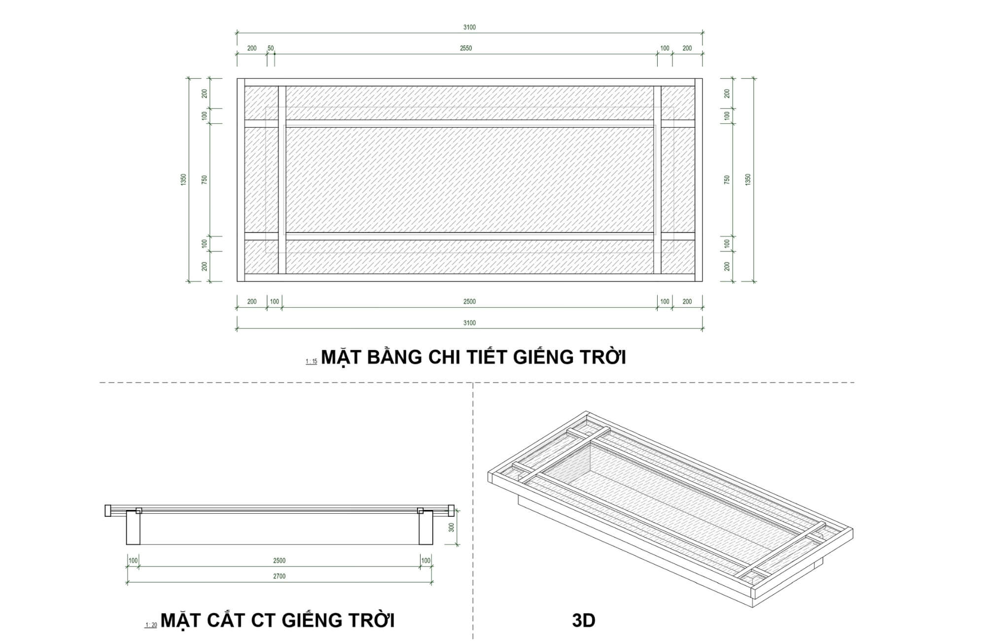 Giếng trời nhà 3 tầng 5x20m