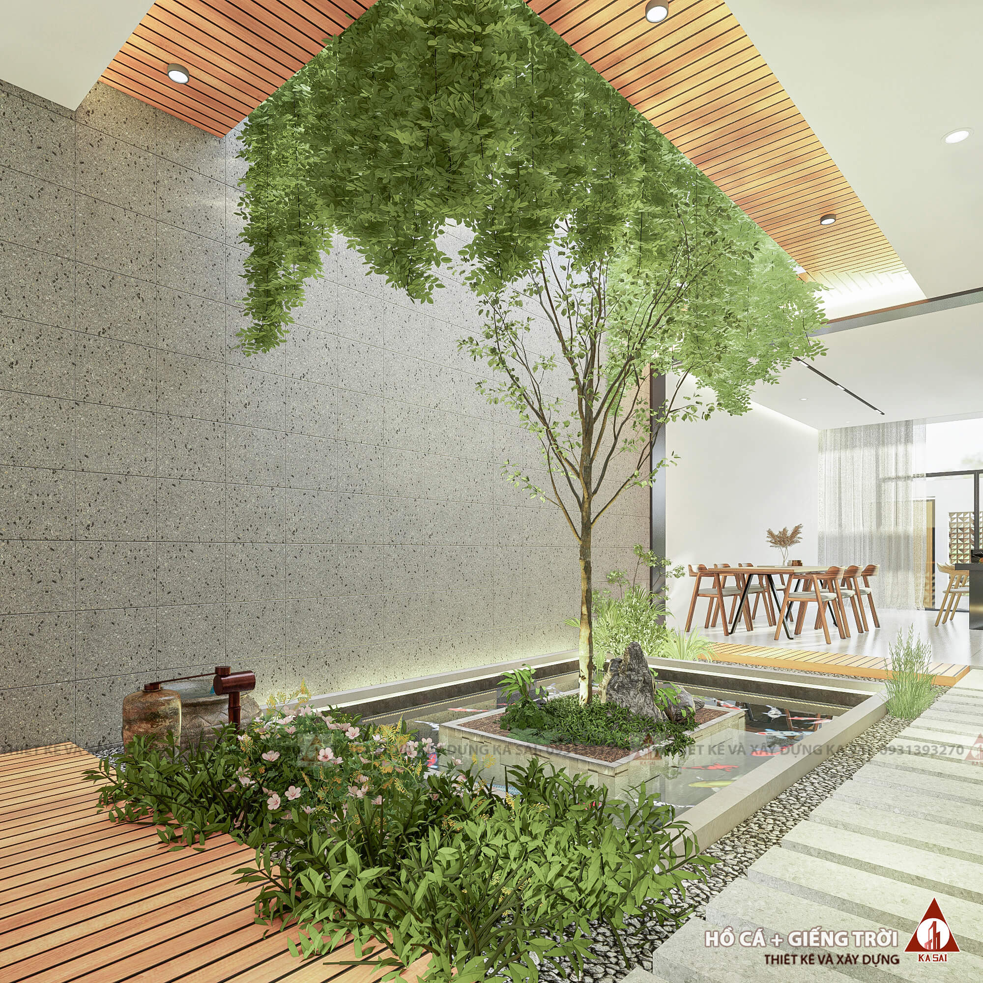 Hồ cá nhà 5x20m có sân trước