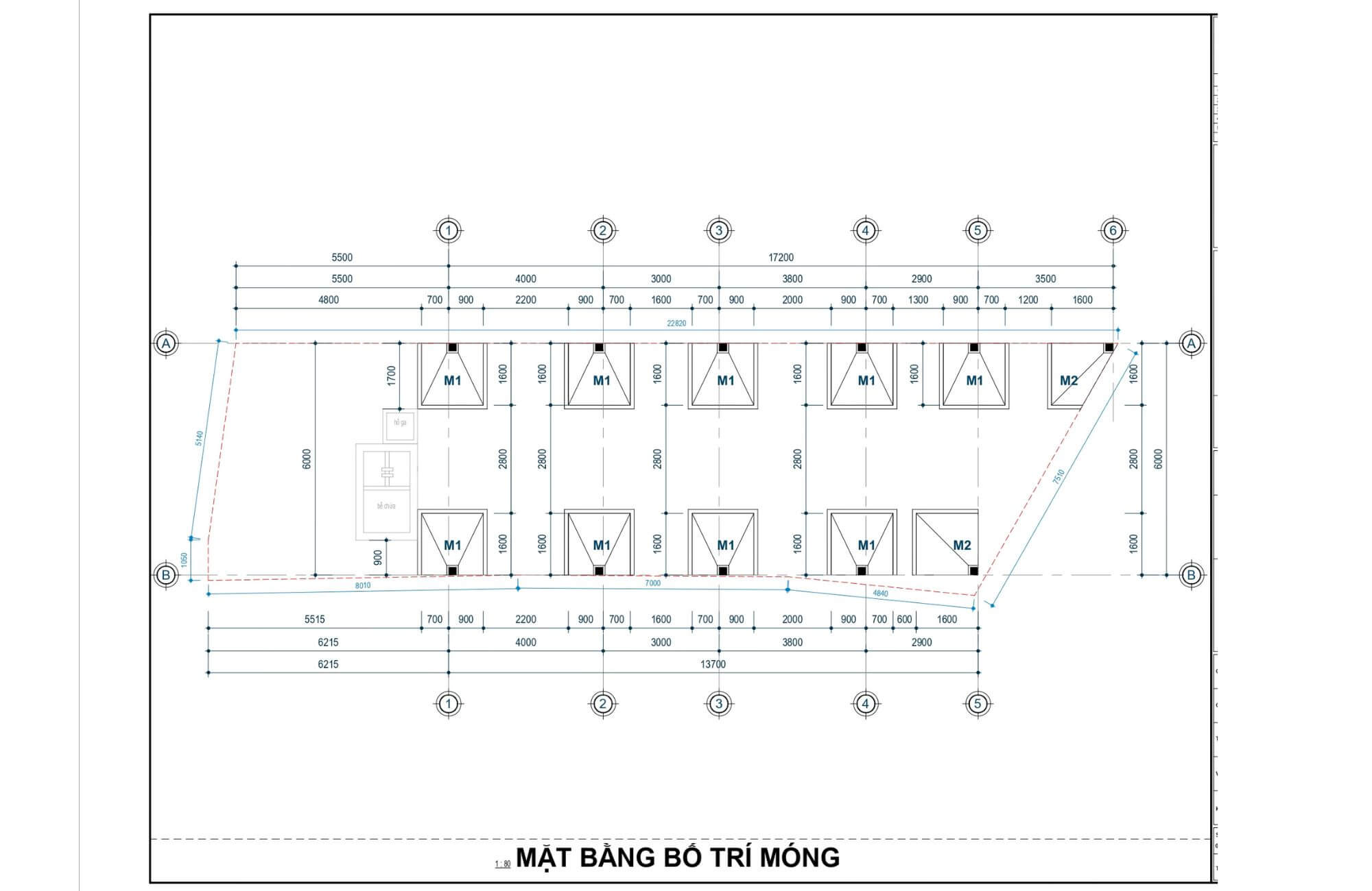 Mặt bằng móng đơn