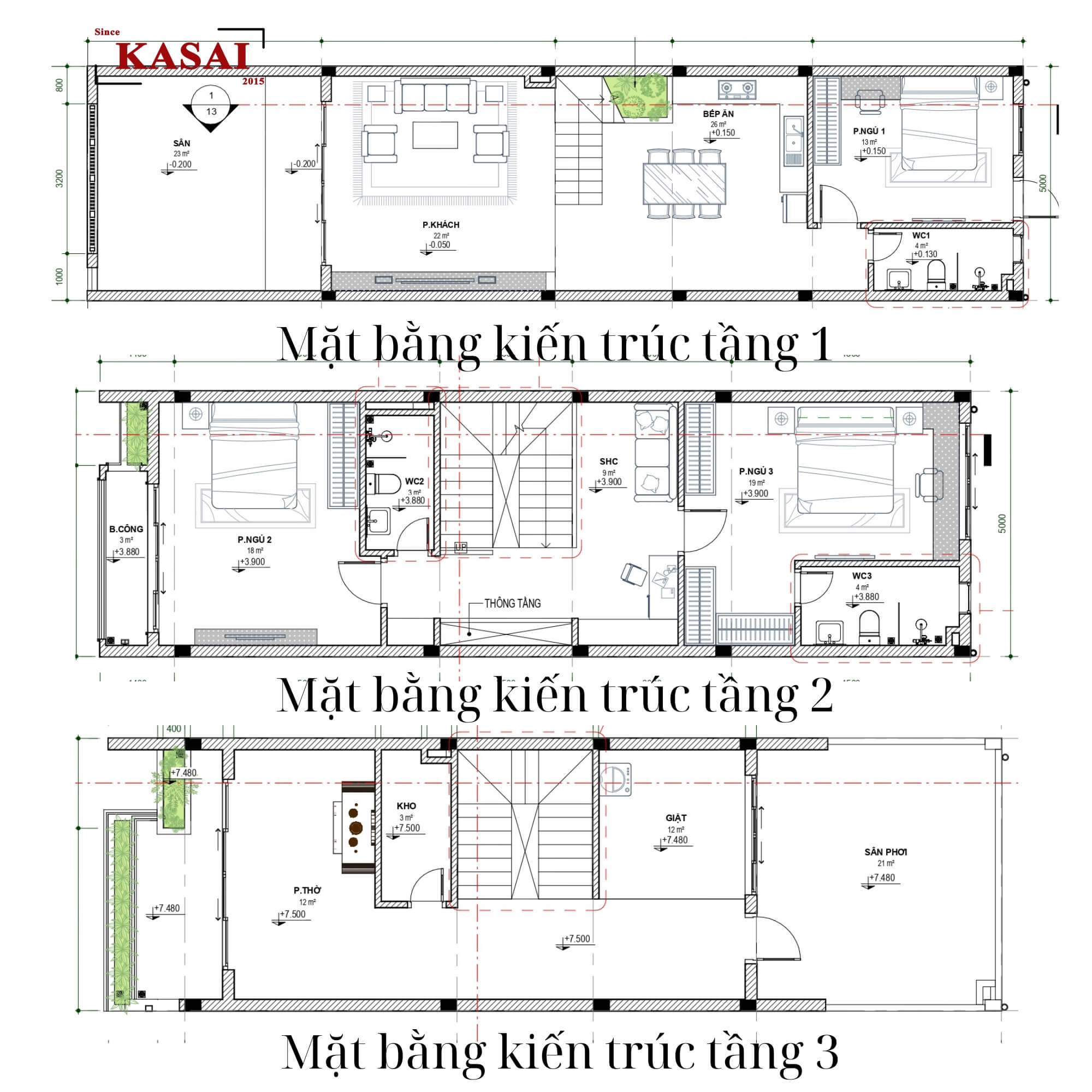Mặt bằng nhà phố 5x20 3 tầng