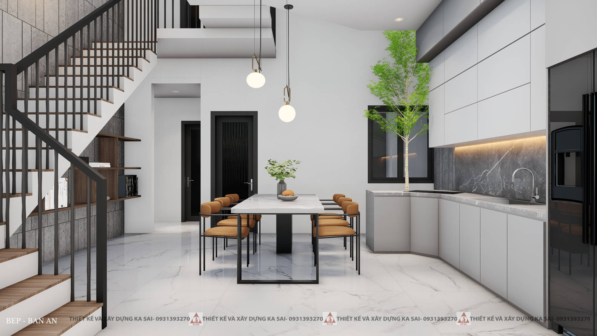 Phòng bếp nhà 3 tầng mặt tiền 6m