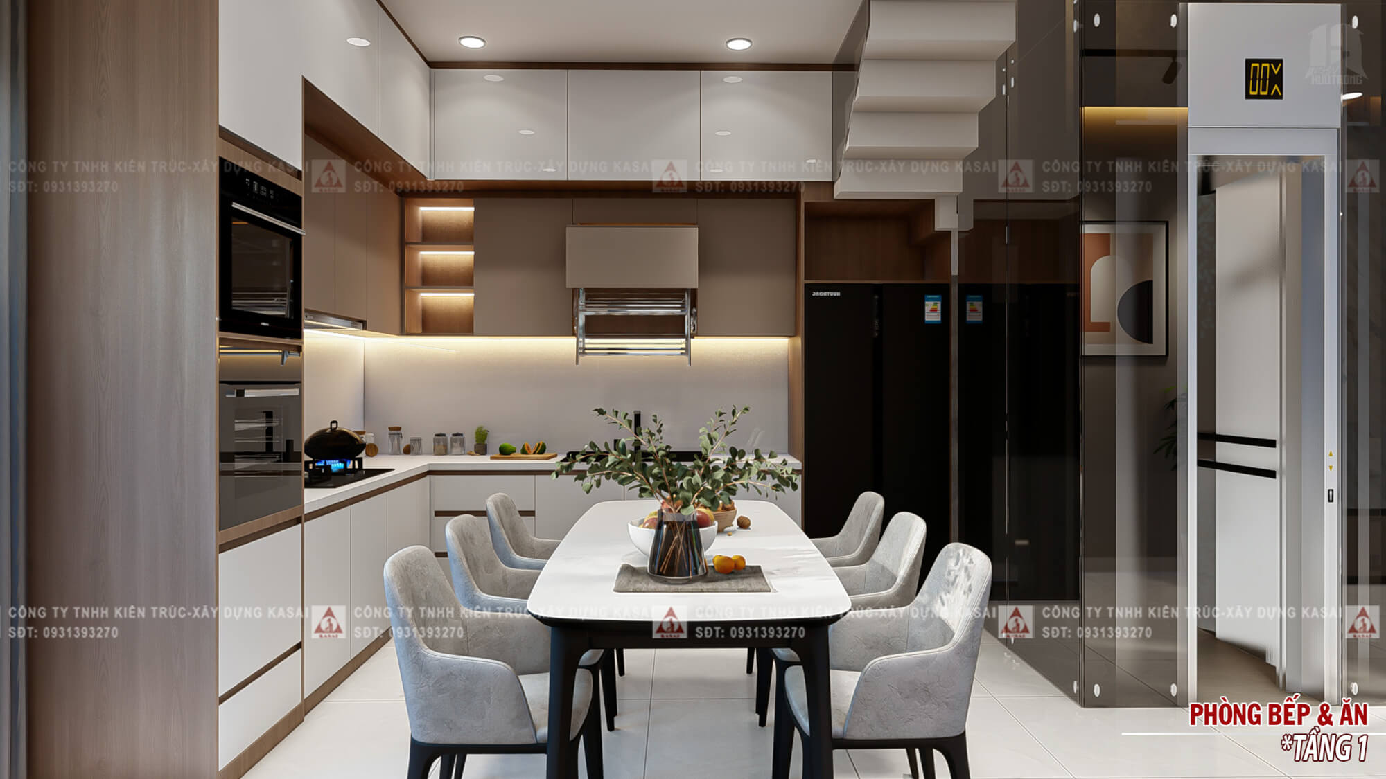Phòng bếp nhà phố 4 tầng 5x20 có thang máy