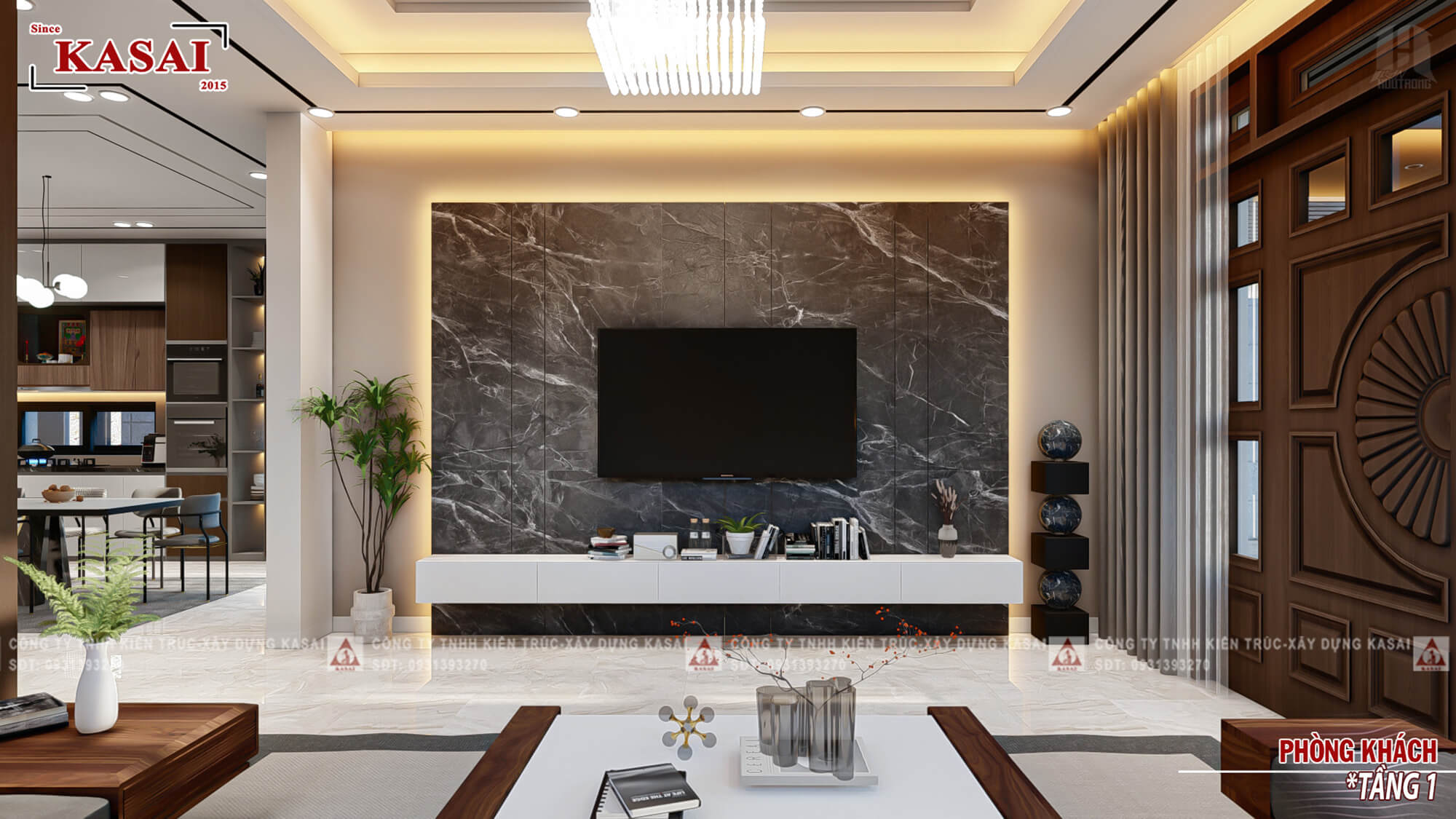 Phòng khách biệt thự 3 tầng mái Nhật