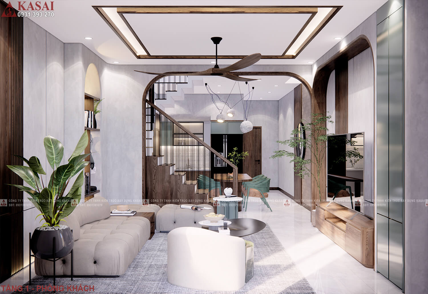 Phòng khách mẫu nhà 3 tầng 5x20 andy