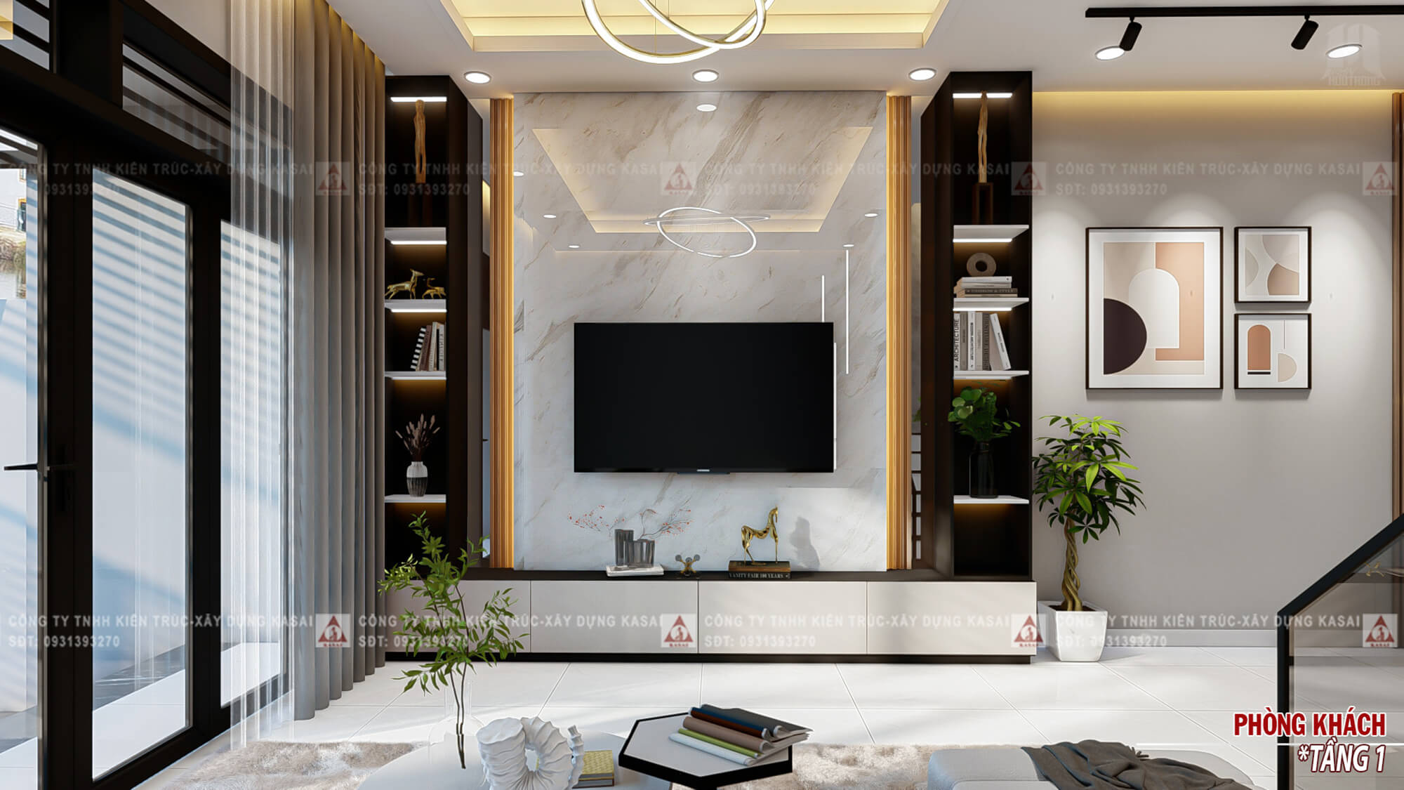 Phòng khách nhà phố 4 tầng 5x20 có thang máy