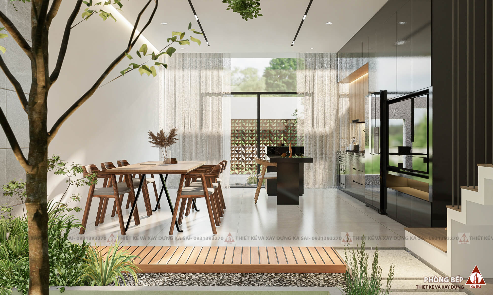 Phòng khách mẫu nhà 5x20m có sân trước