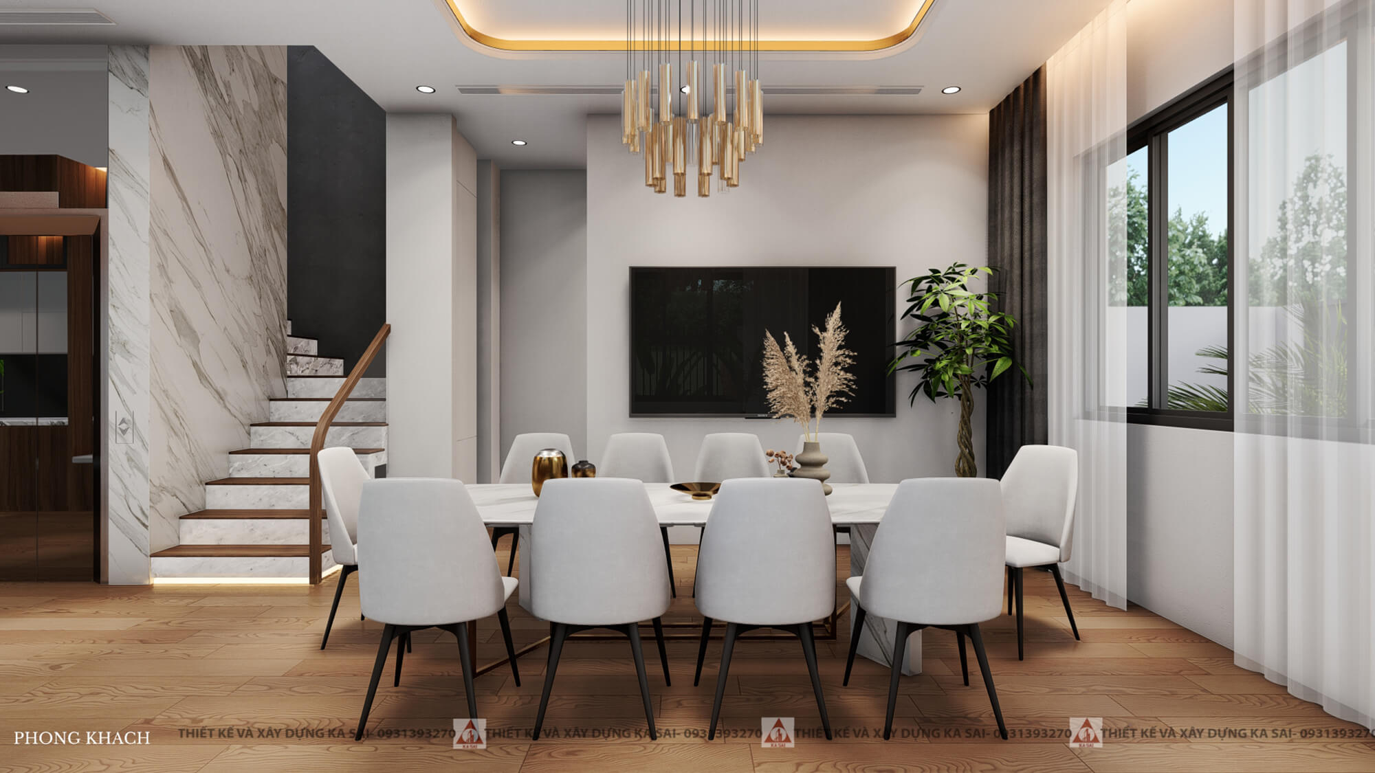 Phòng khách nhà 3 tầng 2 mặt tiền