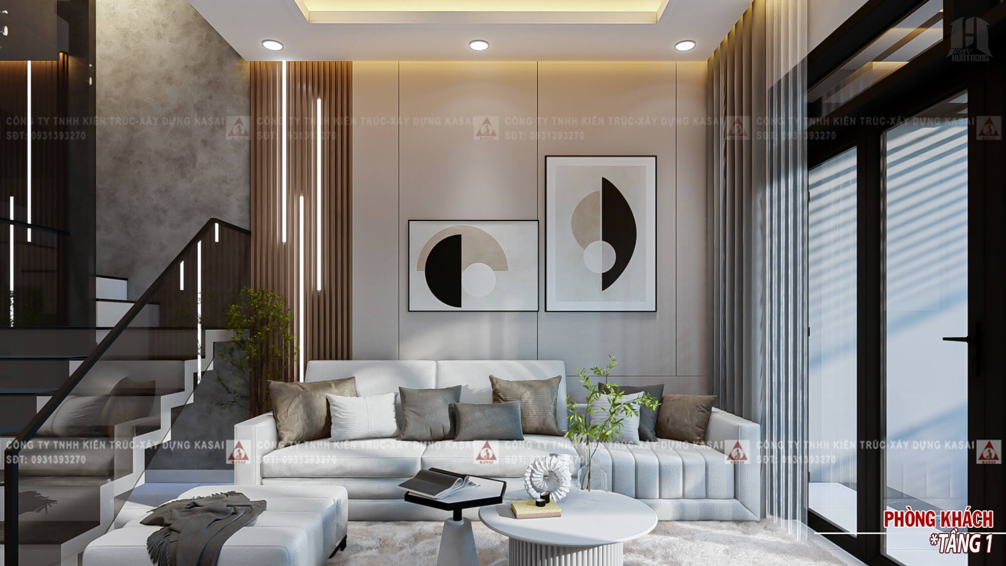 Phòng khách nhà phố 4 tầng 5x20 có thang máy
