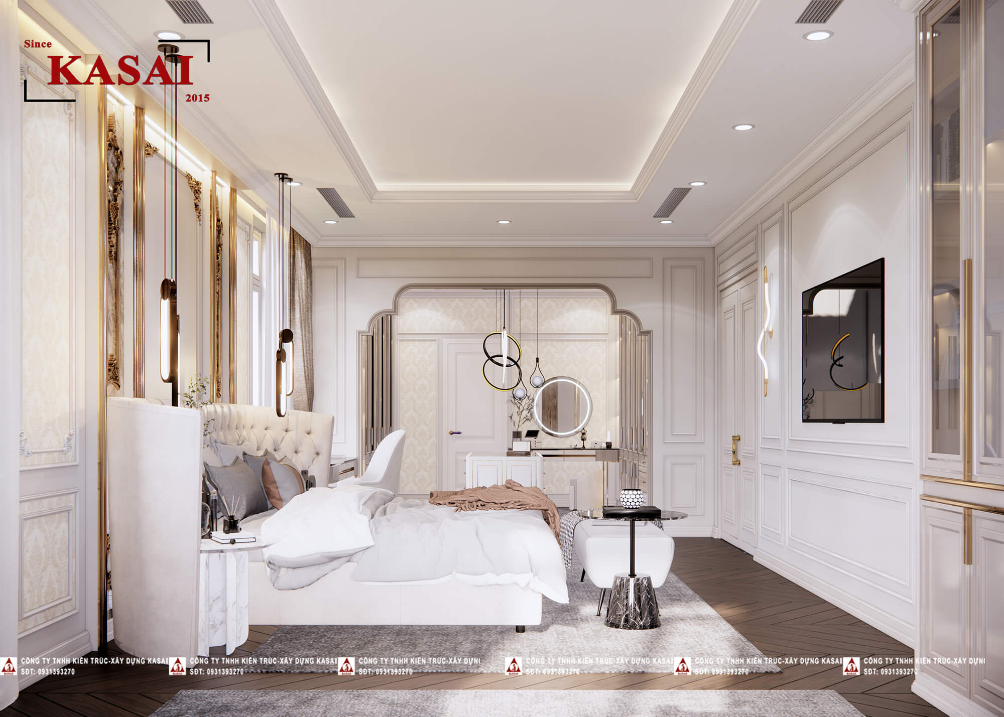 Phòng ngủ biệt thự 3 tầng 5 phòng ngủ