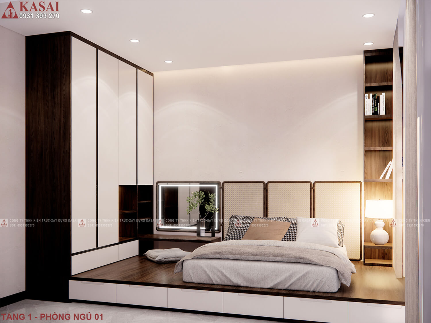 Phòng ngủ 1 mẫu nhà 3 tầng 5x20 andy