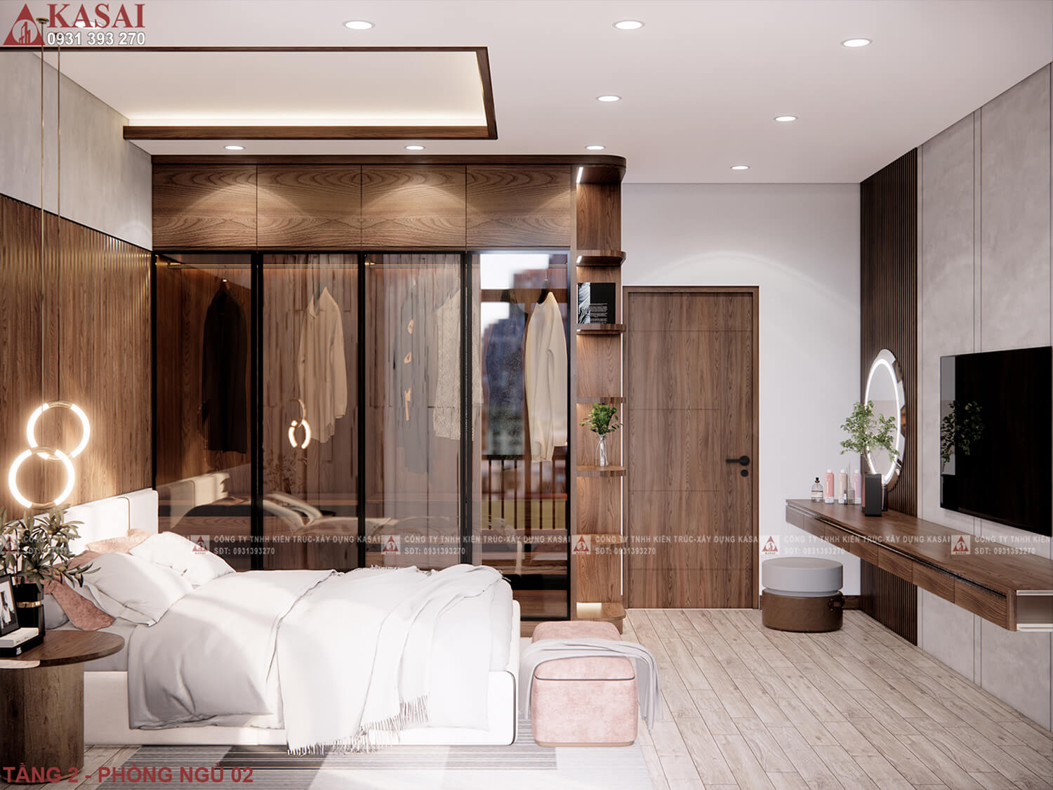 Phòng ngủ 2 mẫu nhà 3 tầng 5x20 andy