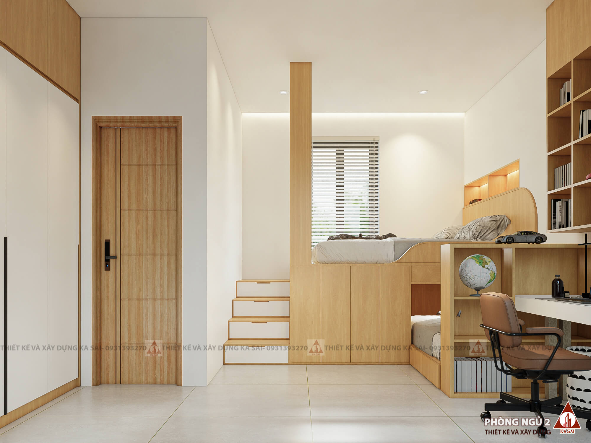 Phòng ngủ master nhà 5x20m có sân trước