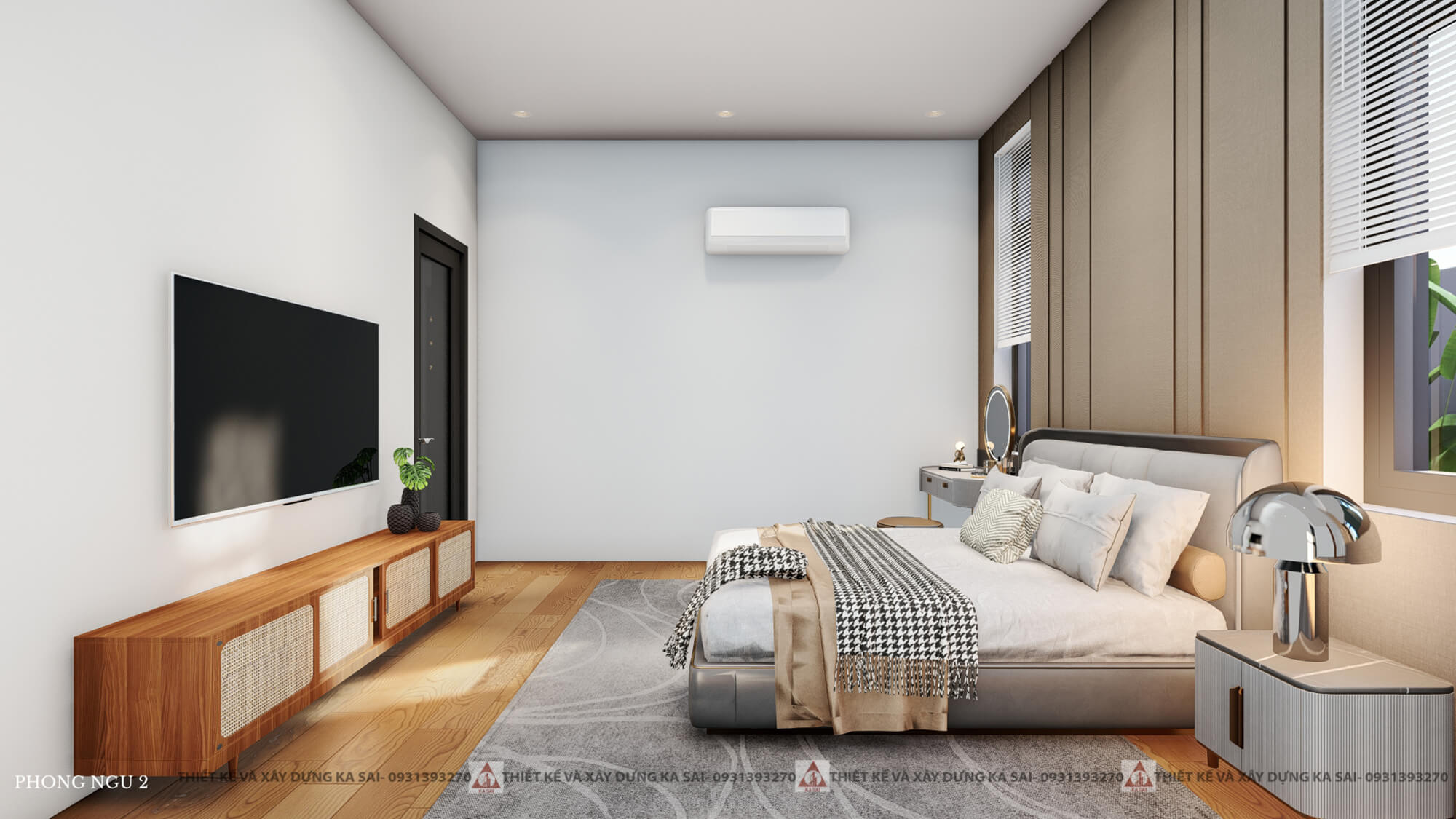 Phòng ngủ 2 mẫu nhà cấp 4 ngang 8m