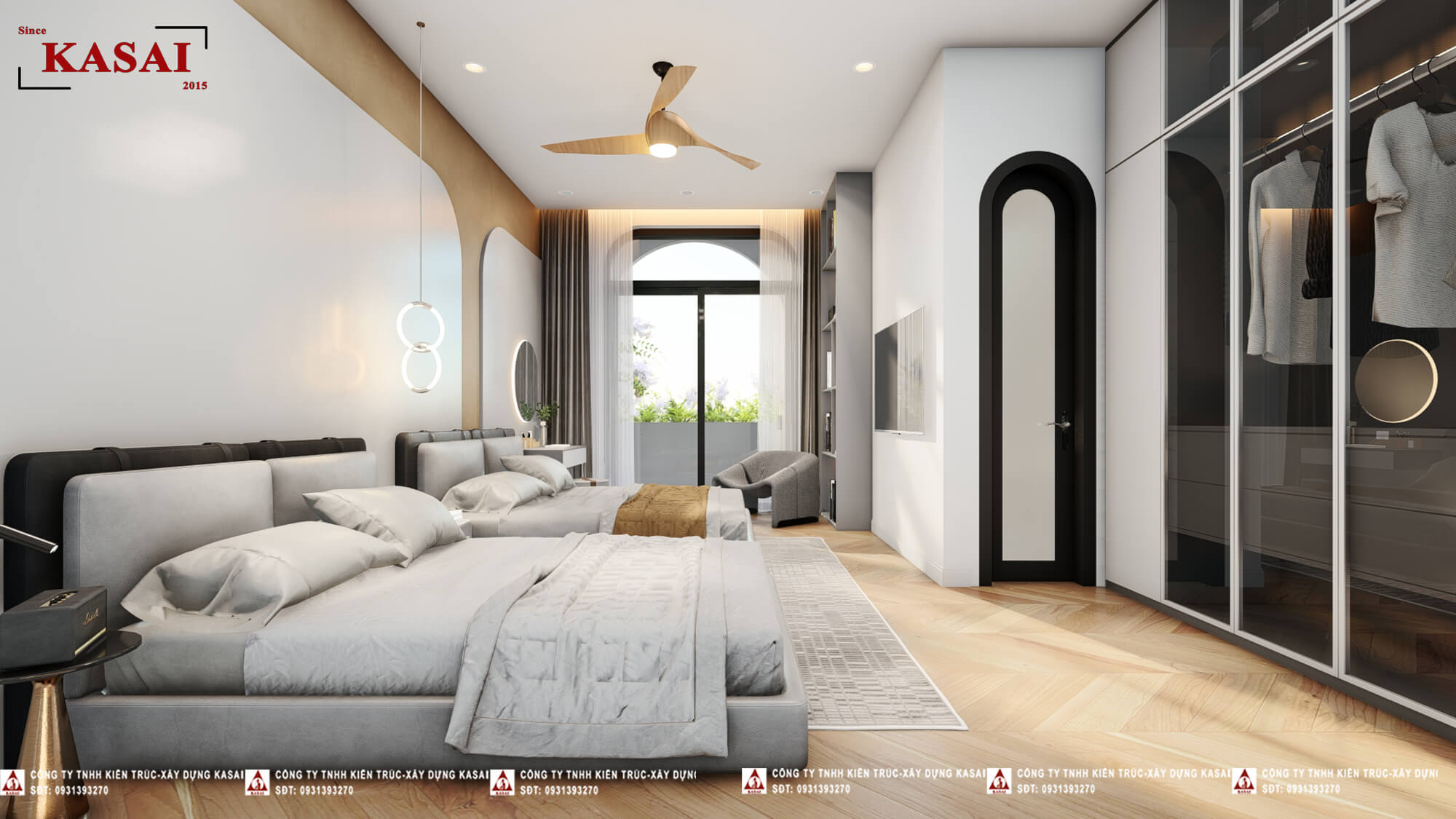 Phòng ngủ nhà 5x20 3 tầng có thang máy