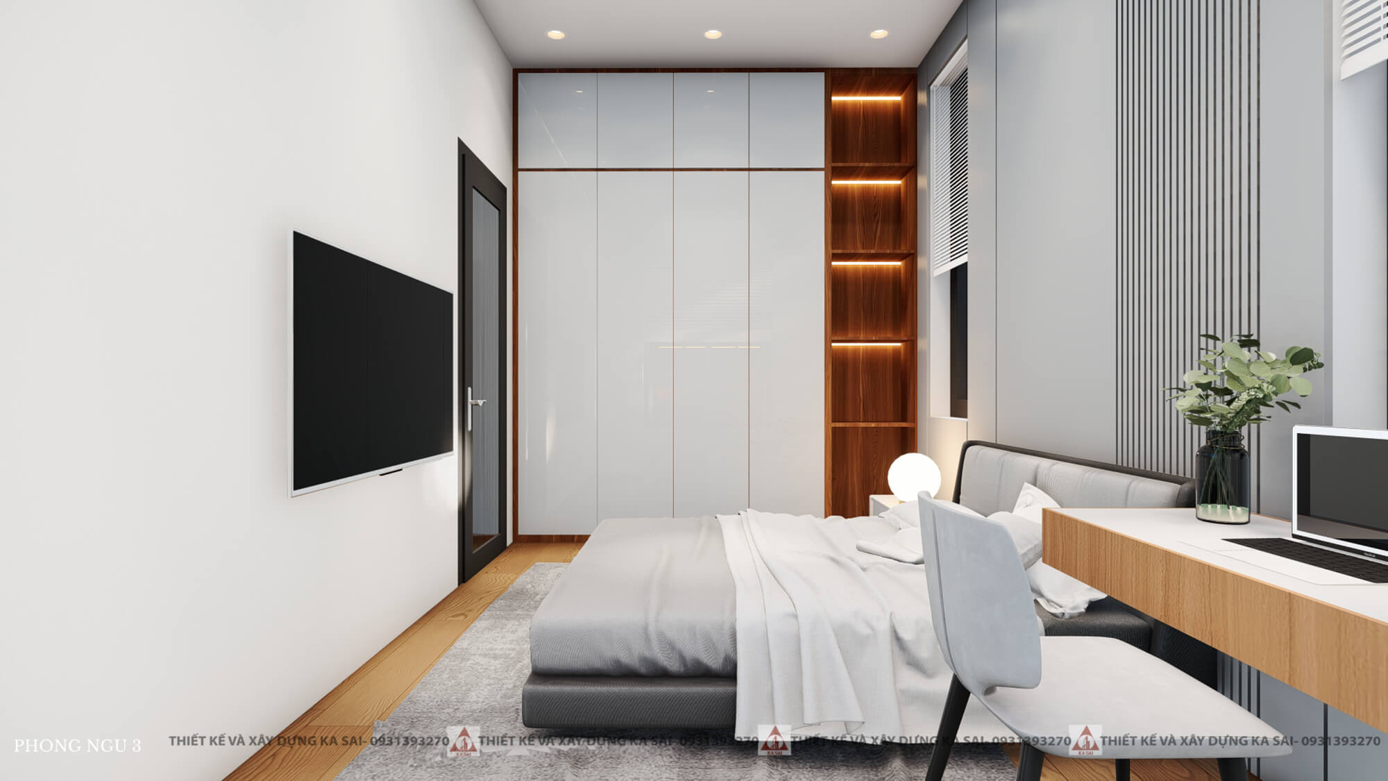 Phòng ngủ 3 mẫu nhà cấp 4 ngang 8m