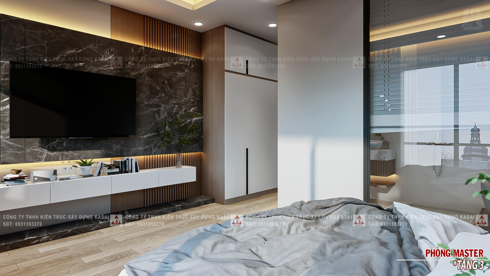 Phòng ngủ master nhà phố 4 tầng 5x20 có thang máy
