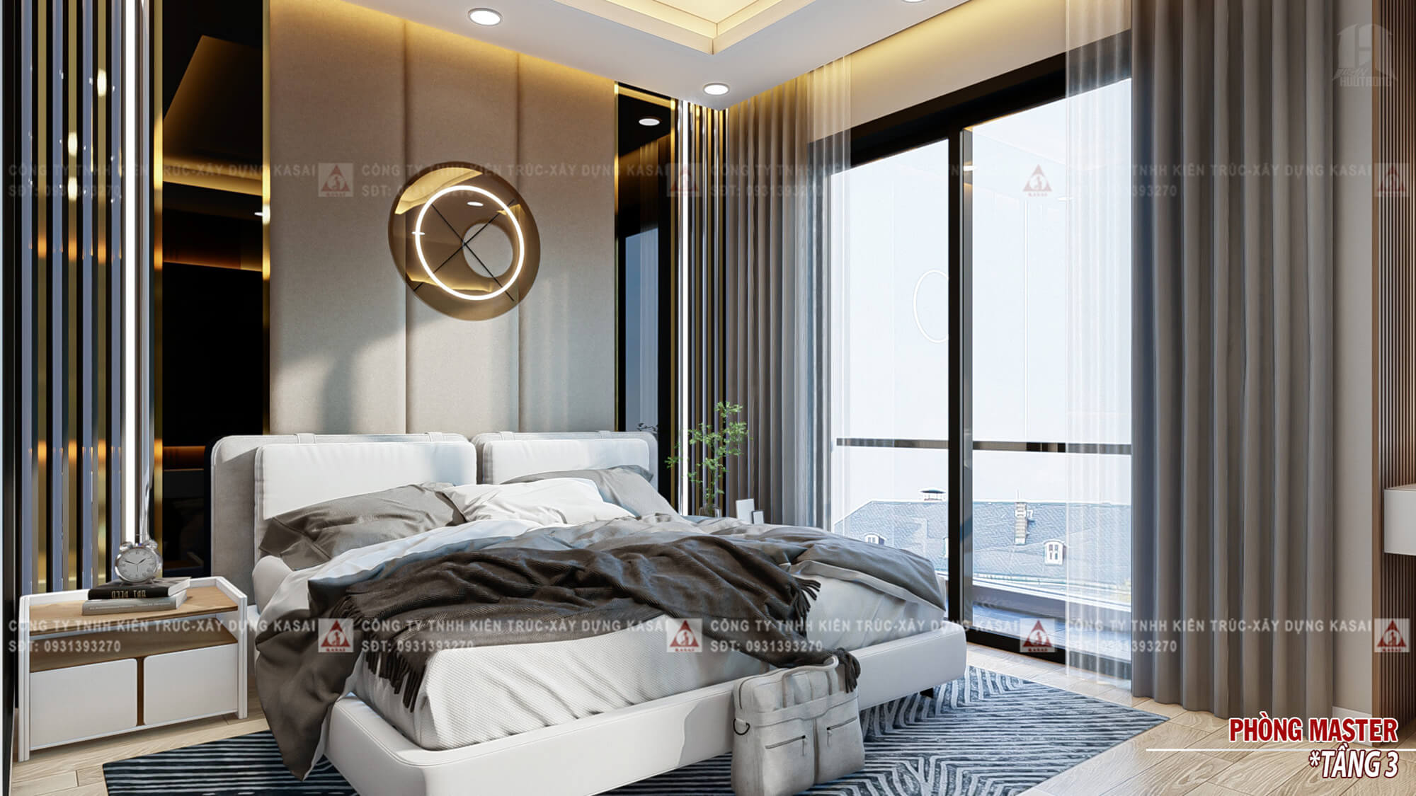 Phòng ngủ master nhà phố 4 tầng 5x20 có thang máy
