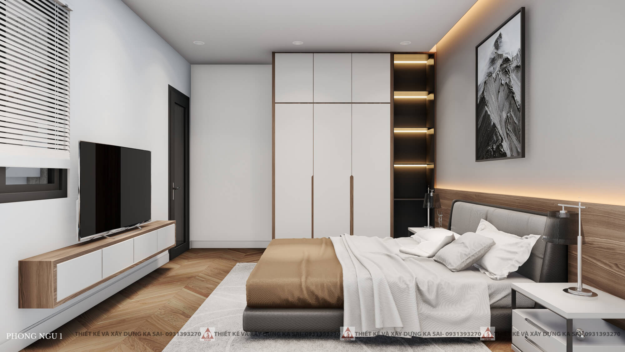 Phòng ngủ nhà 3 tầng mặt tiền 6m