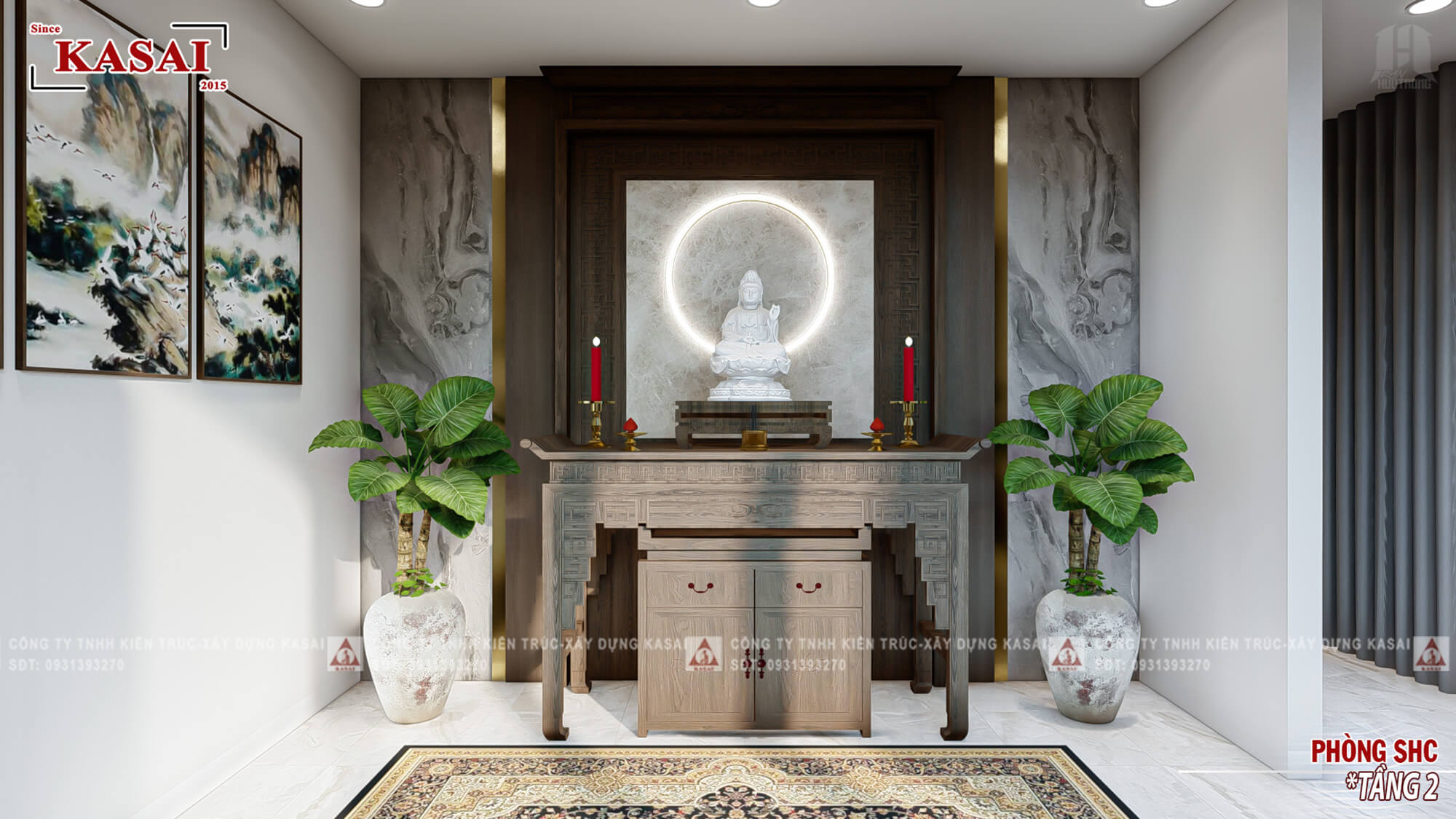 Phòng thờ biệt thự 3 tầng mái Nhật
