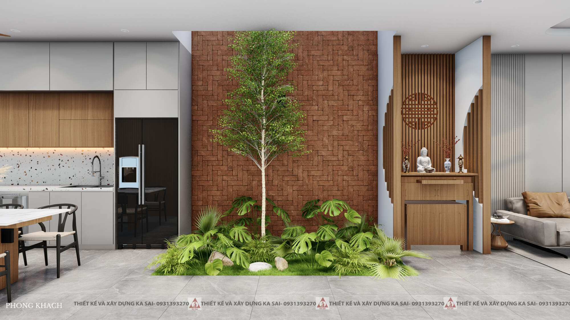 Phòng thờ mẫu nhà cấp 4 mái bằng