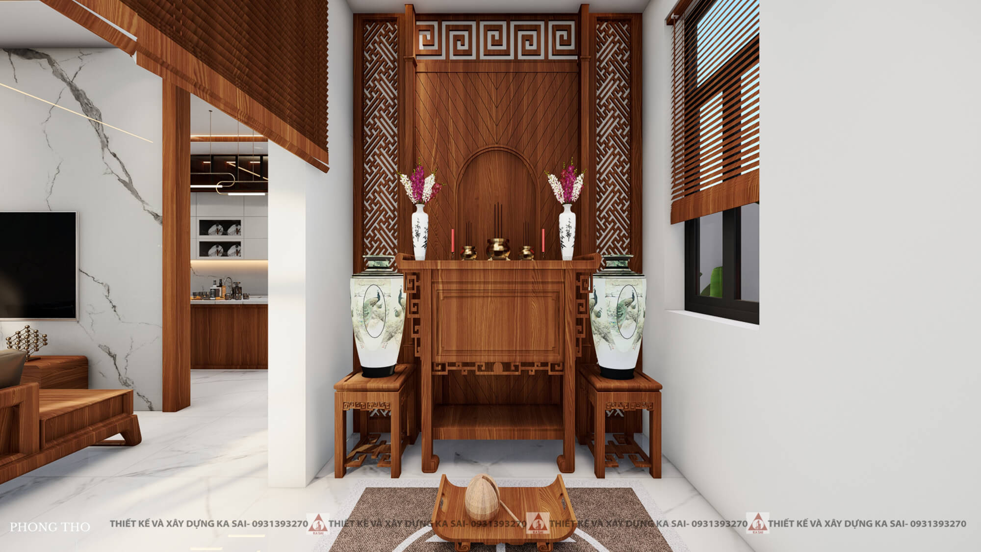 Phòng thờ mẫu nhà cấp 4 ngang 8m