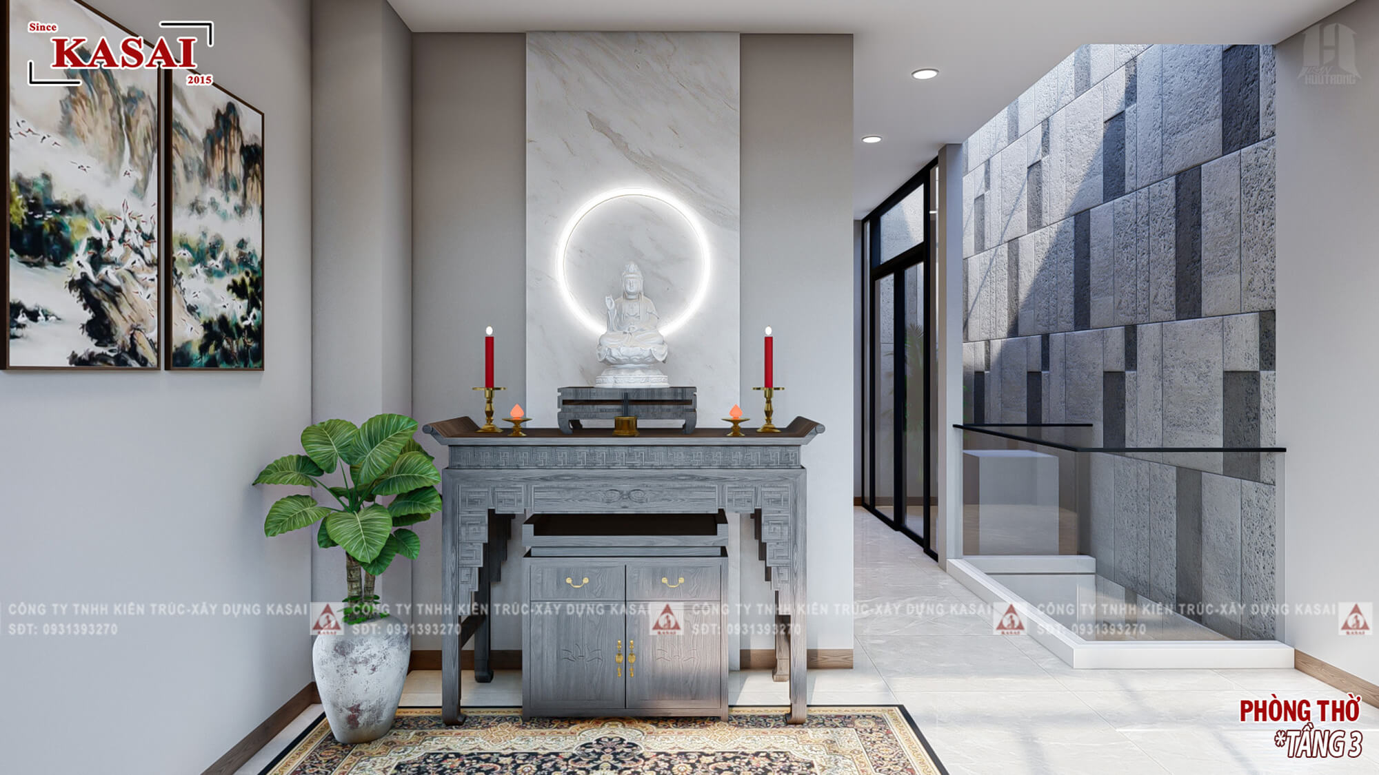 Phòng thờ nhà 3 tầng 4 phòng ngủ 5x20