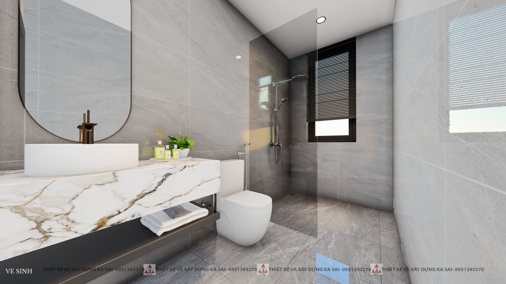 Phòng WC nhà 3 tầng 2 mặt tiền