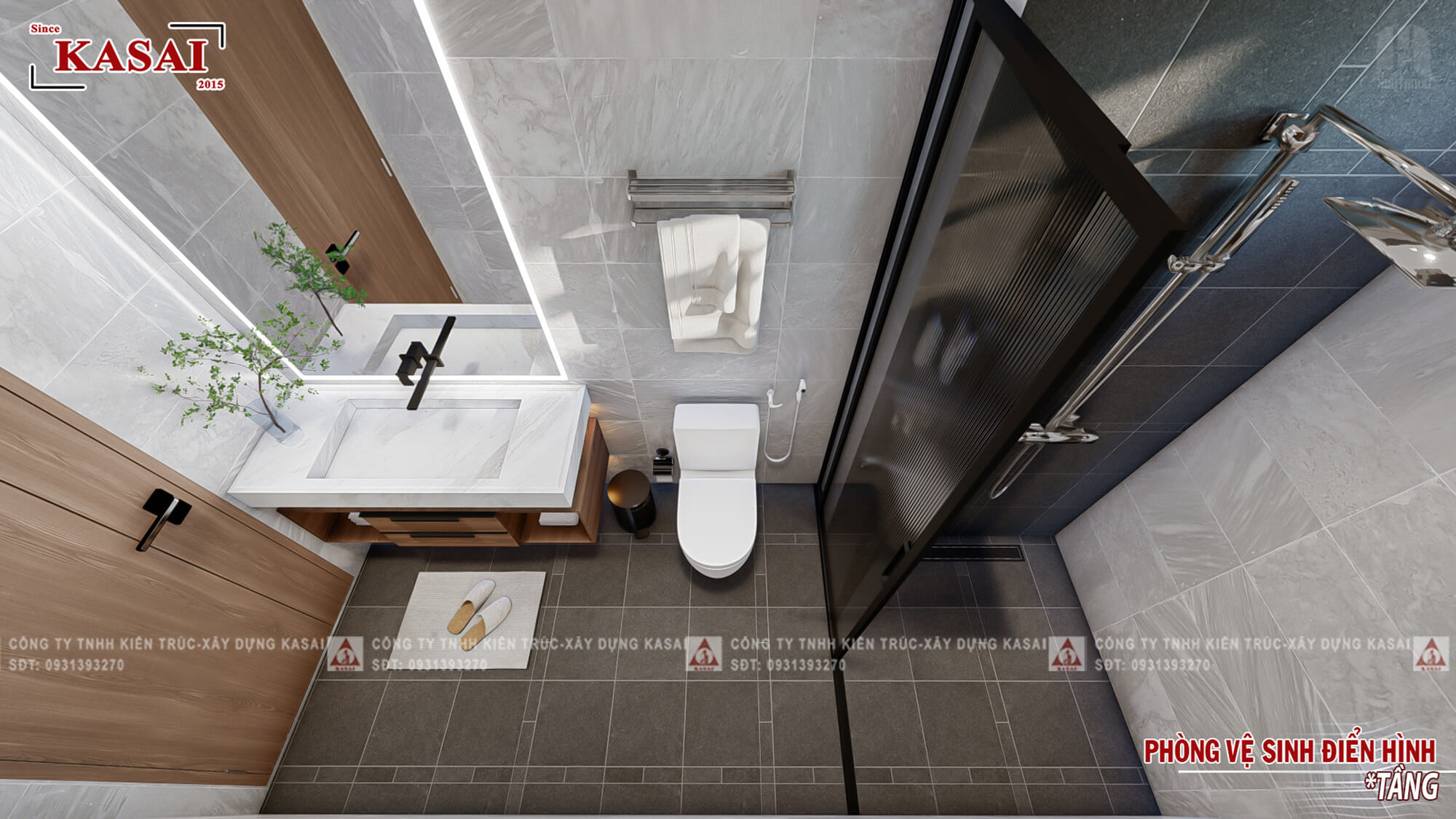 Phòng WC nhà 3 tầng 4 phòng ngủ 5x20