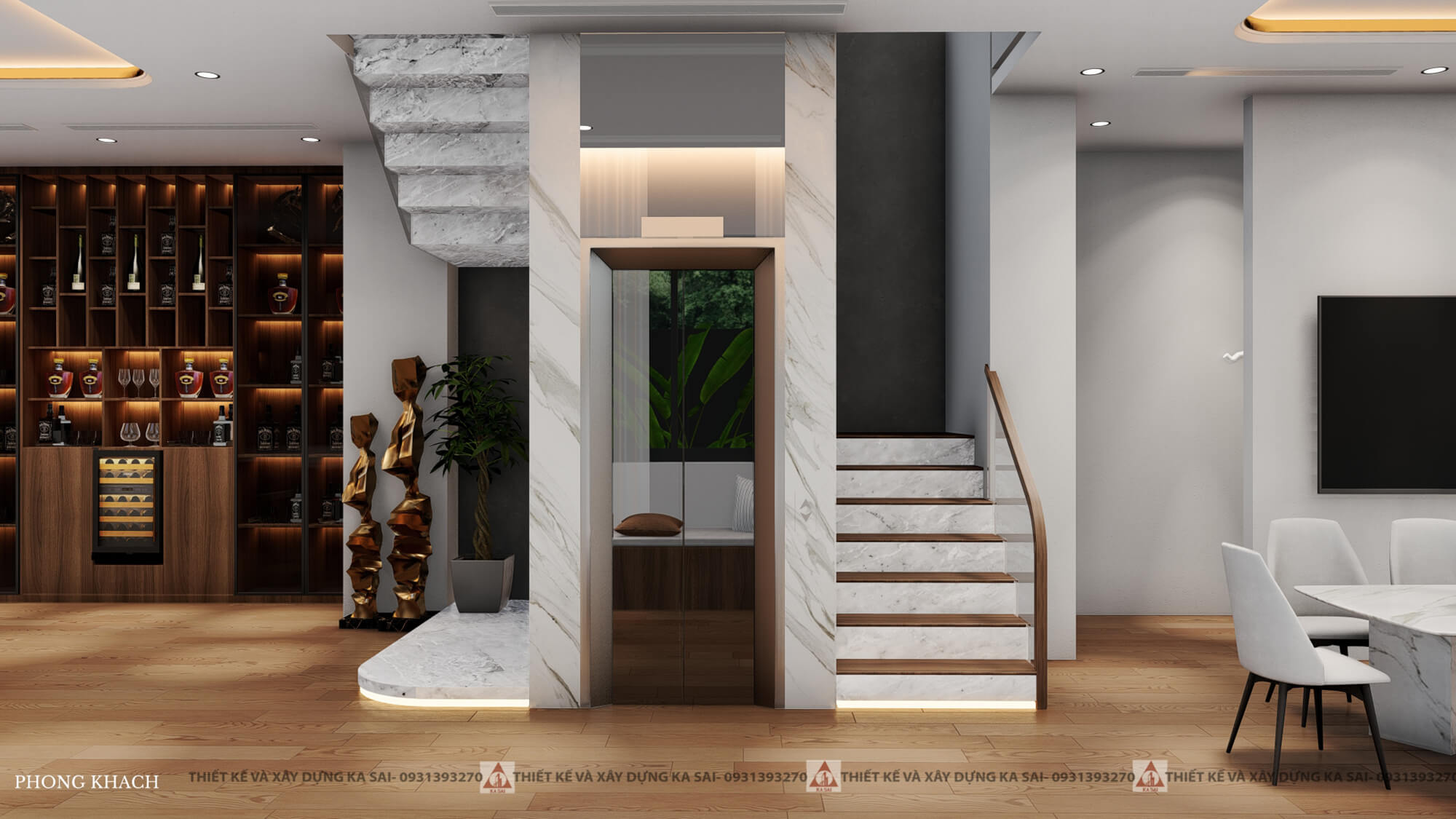 Thang máy nhà 3 tầng 2 mặt tiền