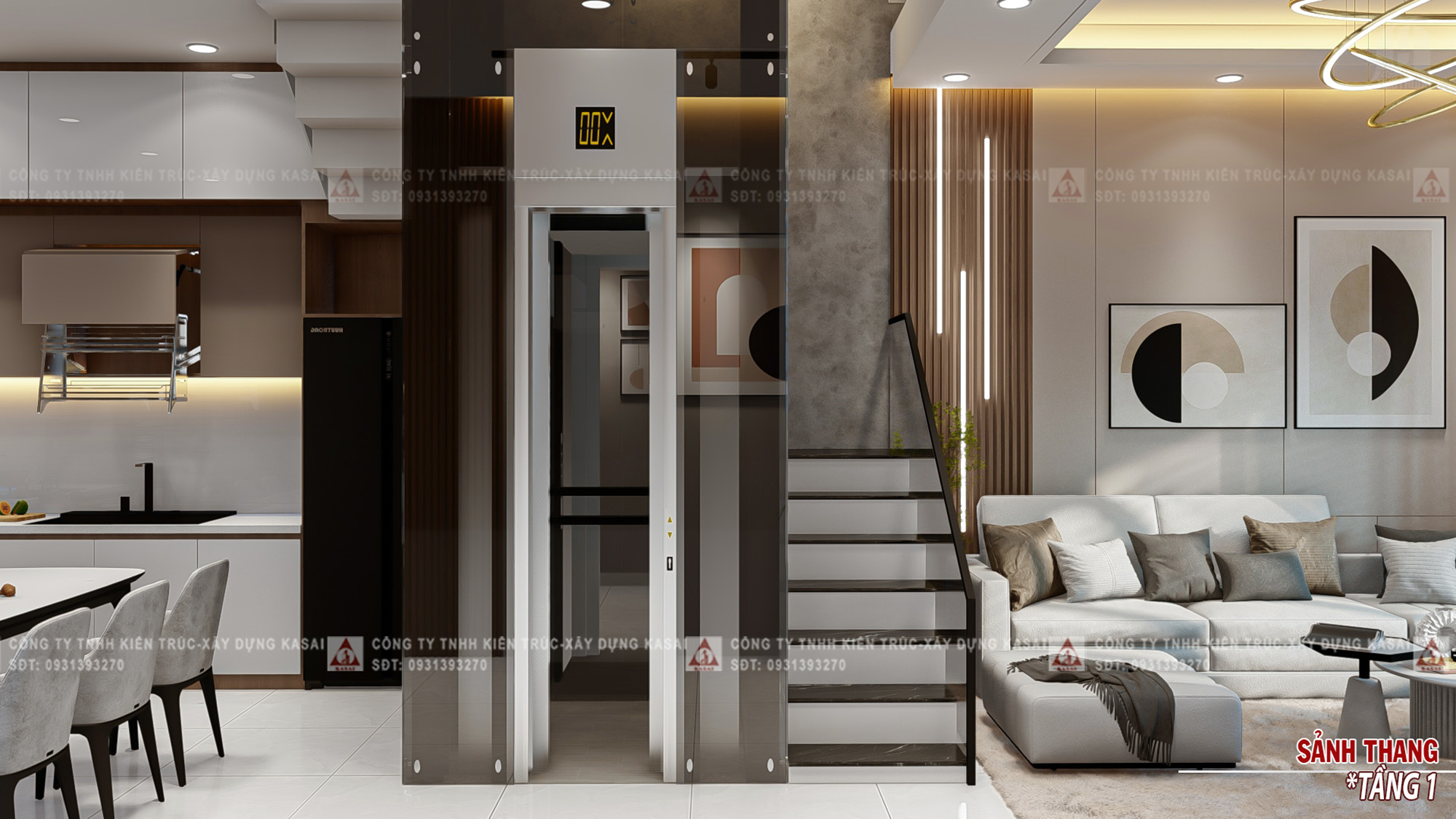 Thang máy nhà phố 4 tầng 5x20 có thang máy