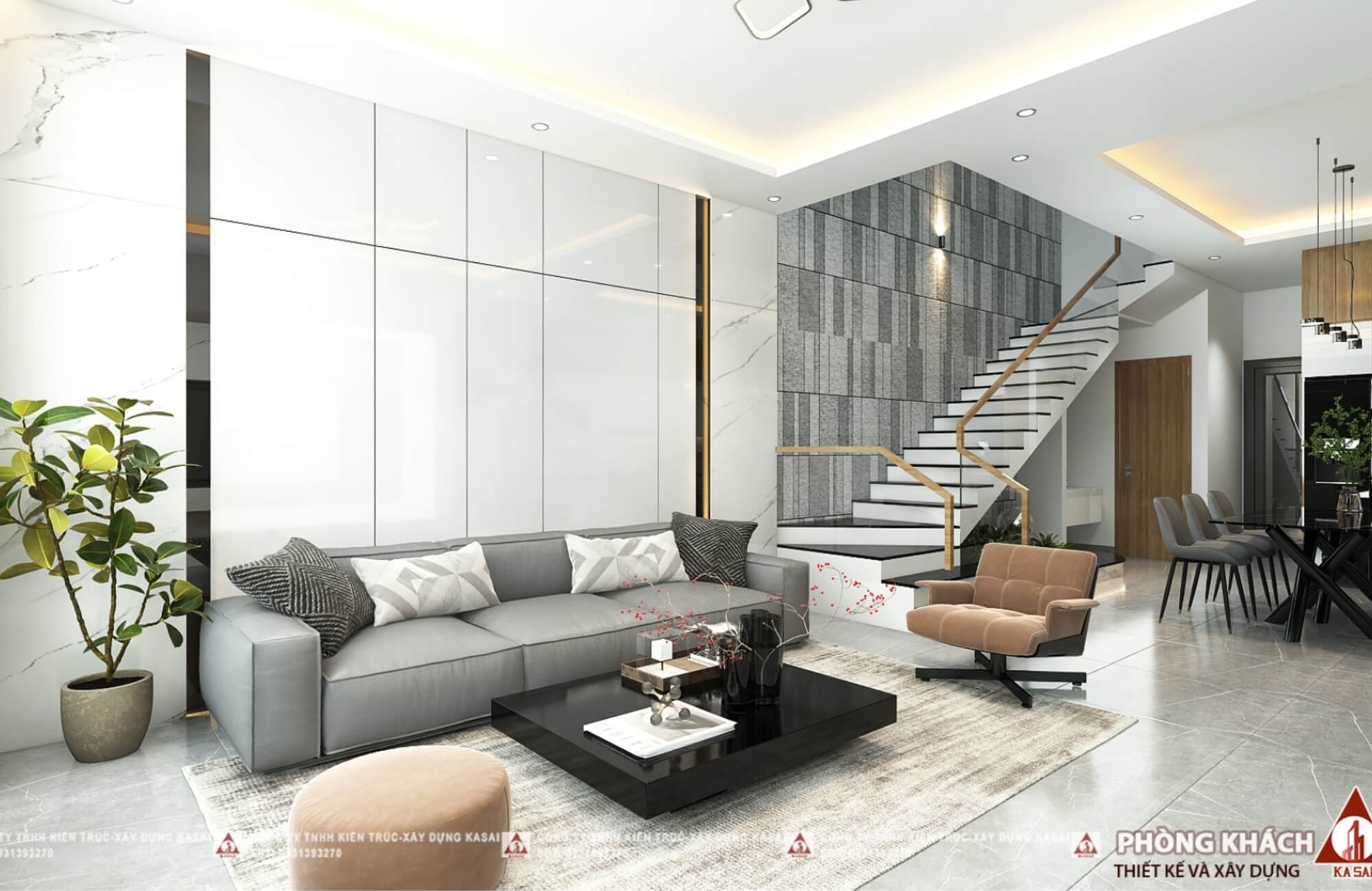 Thiết kế nhà 100m2 3 tầng phòng khách