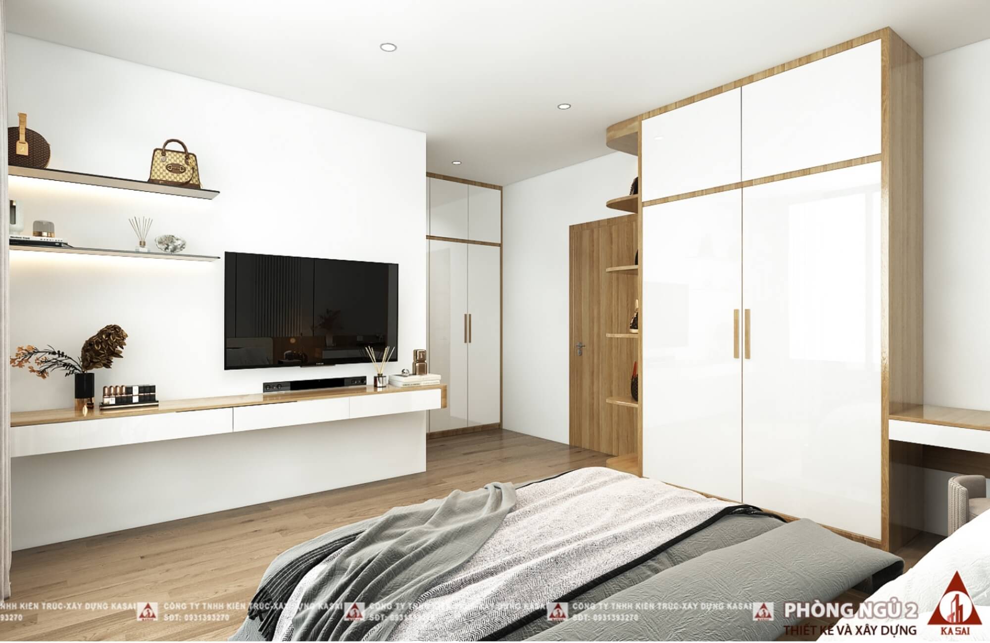 Thiết kế nhà 100m2 3 tầng phòng ngủ 2