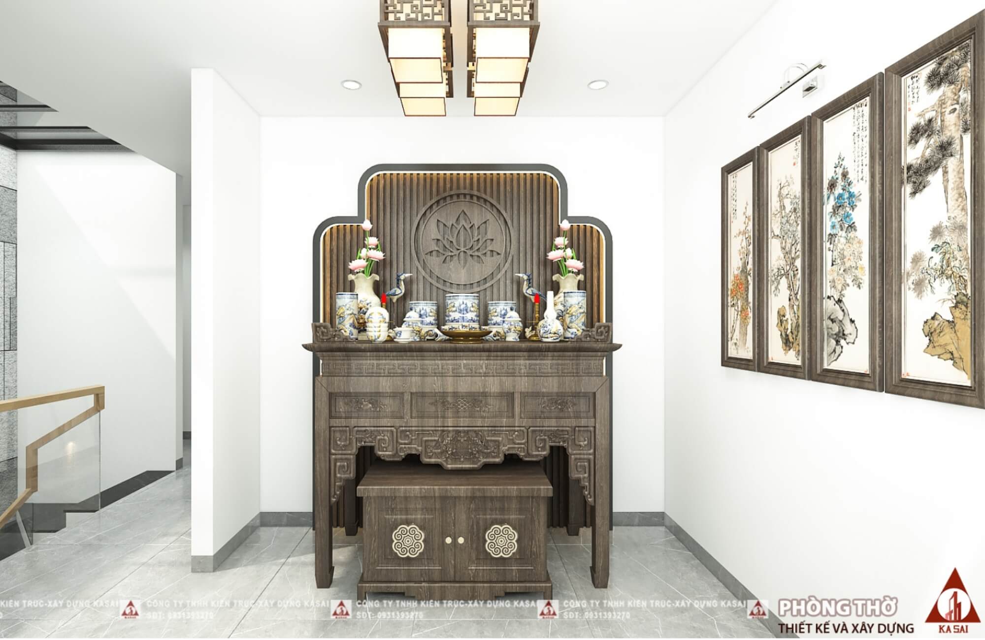 Thiết kế nhà 100m2 3 tầng phòng thờ