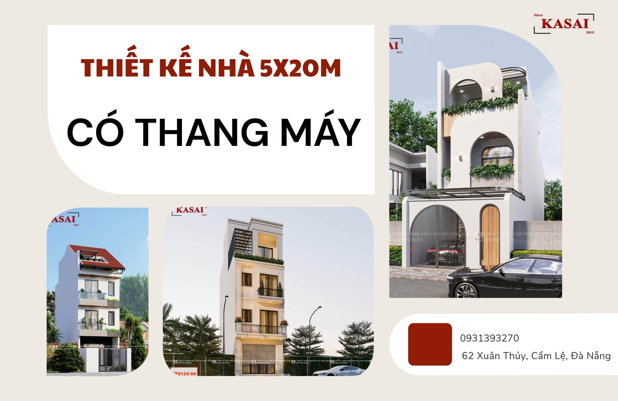 Thiết kế nhà 5x20m có thang máy 3 tầng, 4 tầng, 5 tầng đẹp