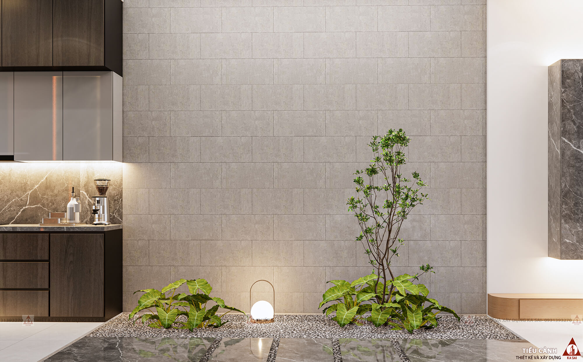 Tiểu cảnh cây xanh nhà 3 tầng mặt tiền 5m