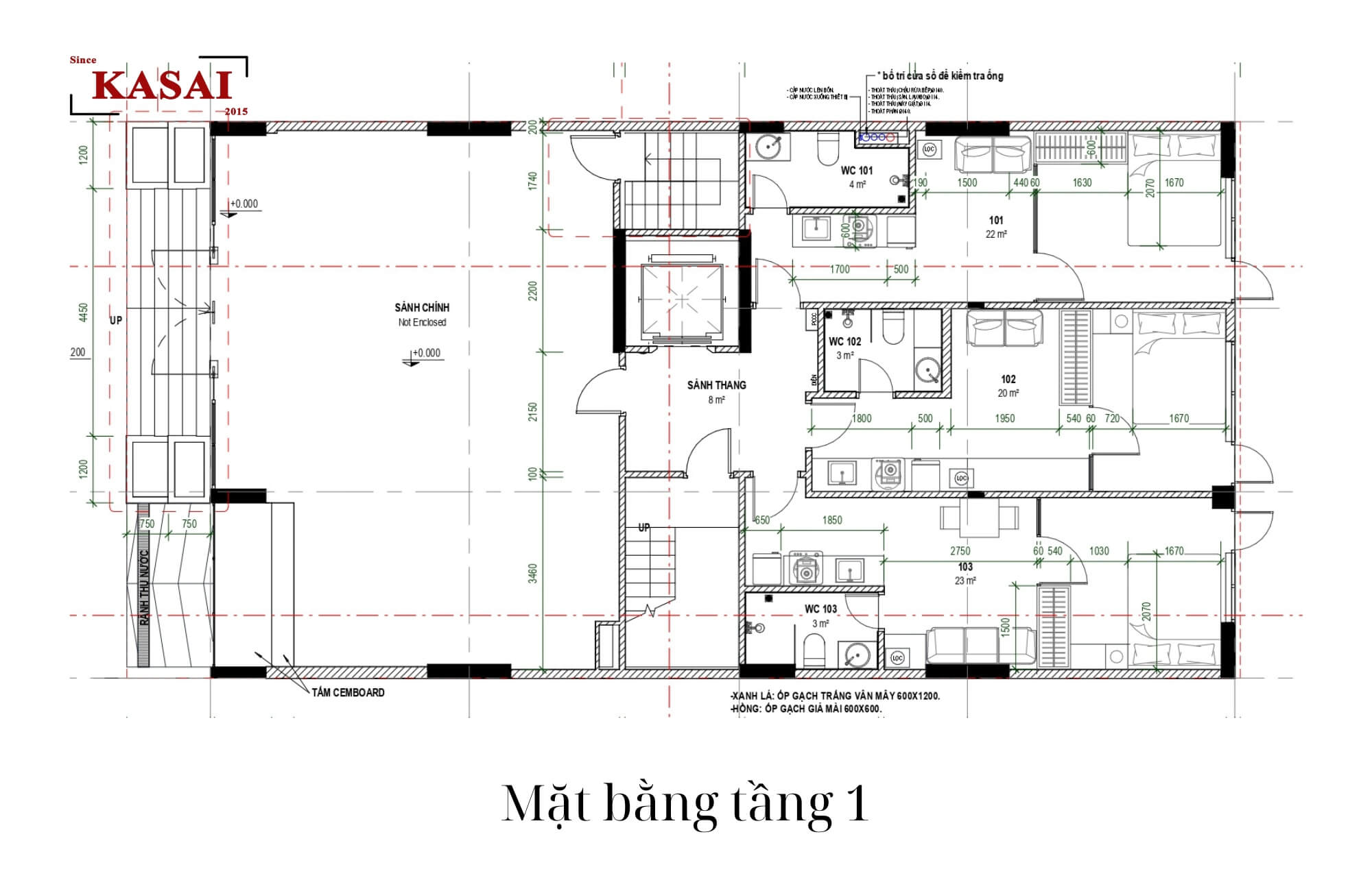 Bản vẽ mặt bằng tầng 1 thiết kế căn hộ Đà Nẵng