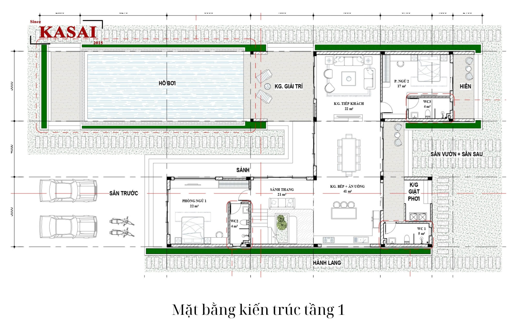 Bản vẽ mặt bằng tầng 1 thiết kế nhà Hòa Vang Villa