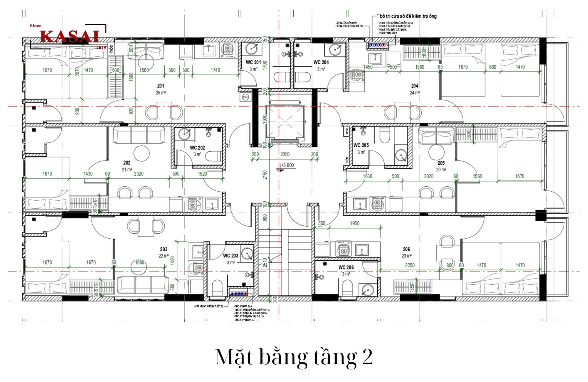 Bản vẽ mặt bằng tầng 2 thiết kế căn hộ Đà Nẵng