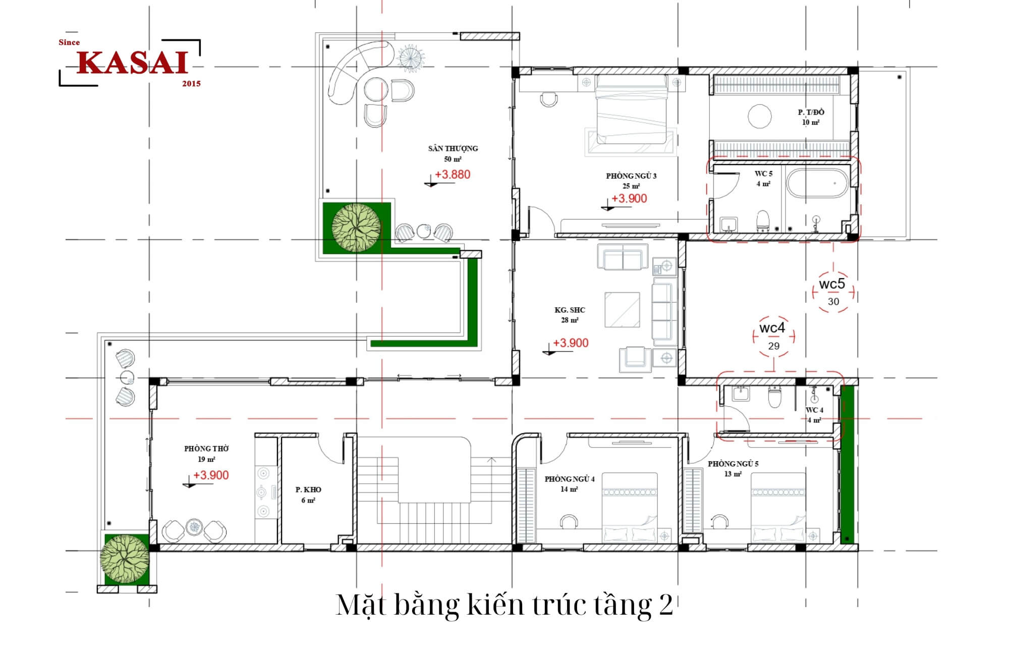 Bản vẽ mặt bằng tầng 2 thiết kế nhà Hòa Vang Villa